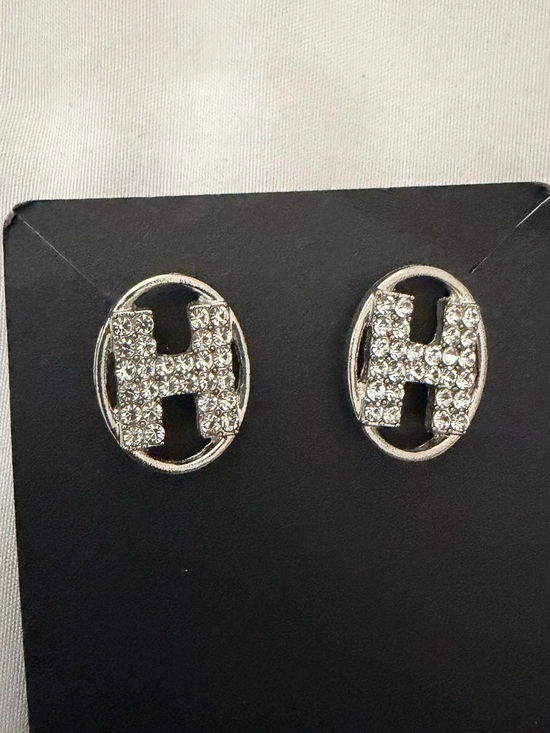 Jewelry - Rhinestone H Initial Silver Stud Earrings